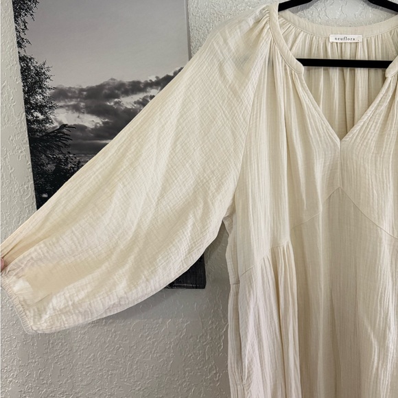 Neuflora Mayfield 100% Cotton Cream Long Sleeve Women's Dress with Pockets - Picture 11 of 15